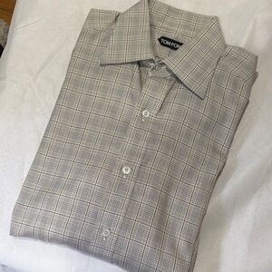 Tom Ford Men's brown and White Plaid Dress Shirt